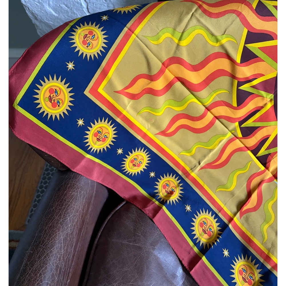 Vintage Bob Mackie 100% Silk Scarf Sun Moon Celestial Wearable Art NWT 38x38 - Picture 6 of 13